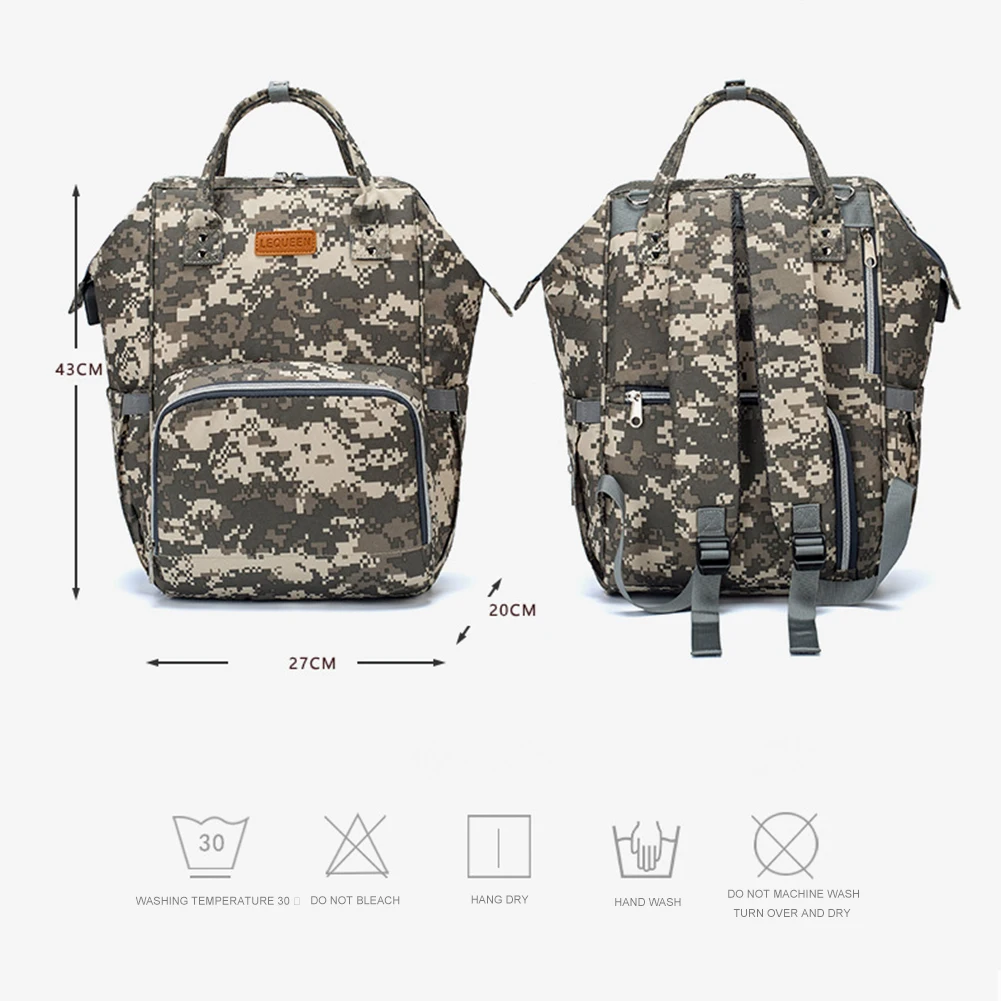 

USB Camouflage Mommy Diaper Bag Camouflage Multifunctional Outing Backpack Large Capacity +Changing mat + Bottle Cooler Bag