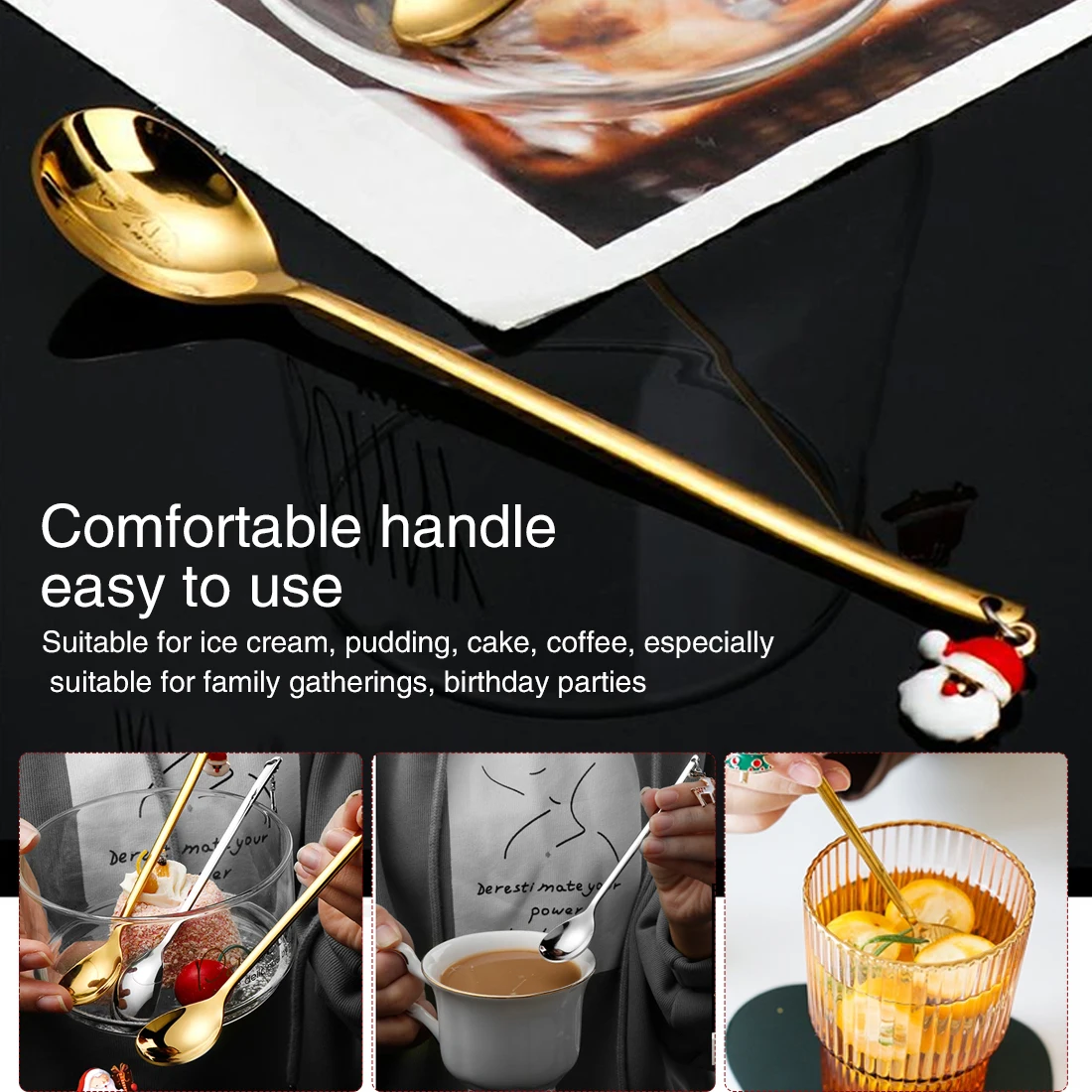 

6PCS Stainless Steel Spoon Set Christmas Coffee Spoon Ice Cream Dessert Teaspoons Mixing Kitchen Tableware Christmas Gift Box