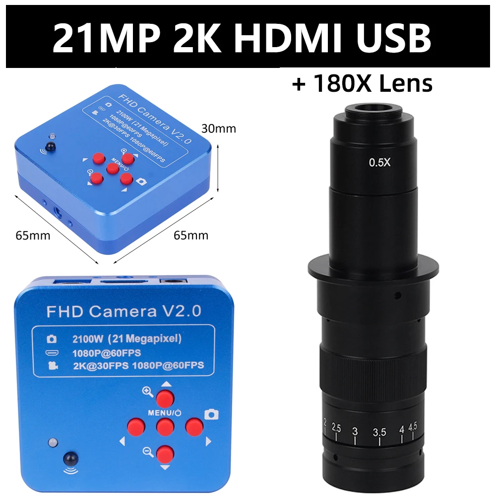 

Industrial Digital 16MP 21MP USB HDMI VGA Microscope Camera Simultaneous Output Magnifier Chip Phone Repair + 180X Zoom Lens