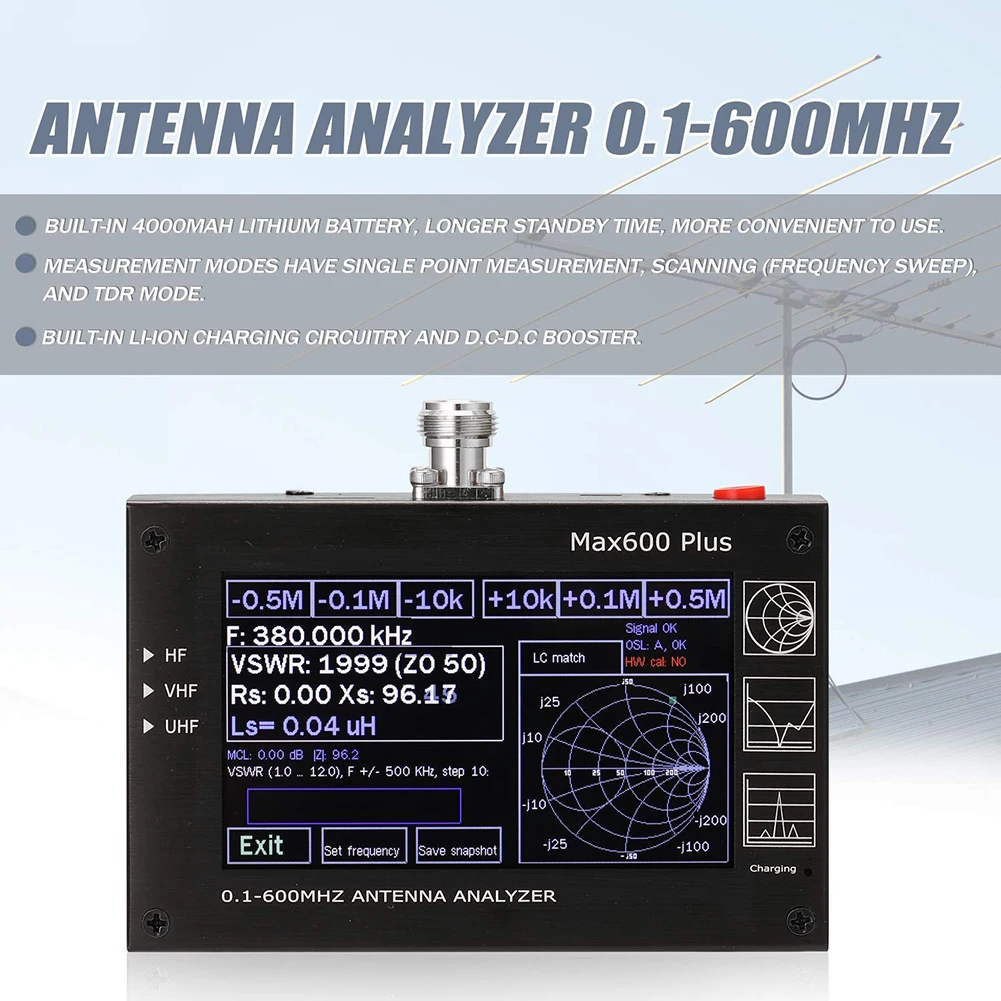 Max600 Plus HF / VHF UHF антенный анализатор 0 1 600 МГц com/4 3 &quottft lcd vs Mini сенсорный