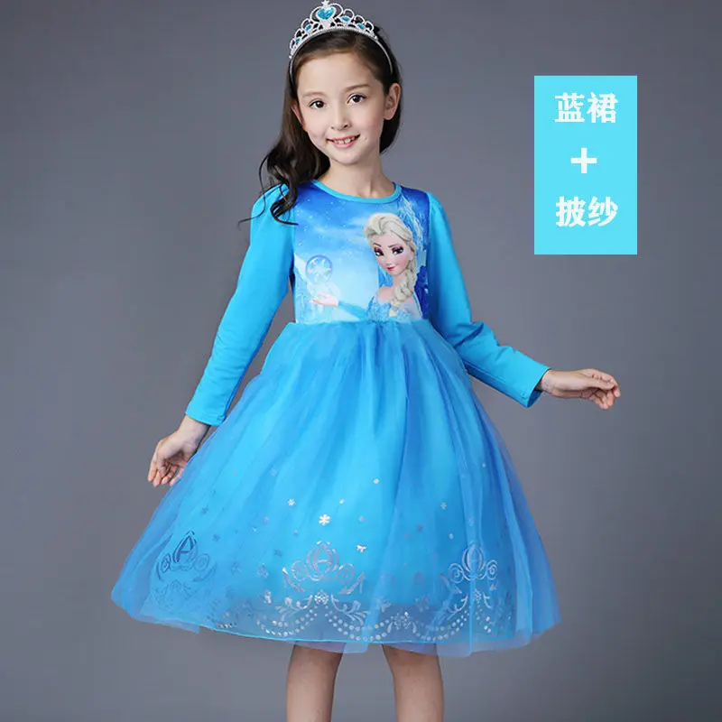 Модное Длинное Платье Эльзы Холодное сердце платье для маленьких девочек