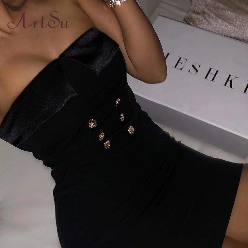 Женское Короткое облегающее платье Artsu черное винтажное мини с открытыми плечами