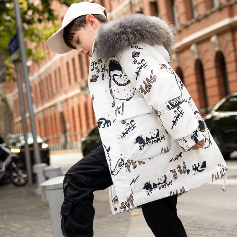 Пуховик длинный детский зимний с воротником из меха енота TZ75 | Мать и ребенок