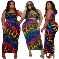 4xl 5xl plus size women clothing two piece set printed tight fitting hip fashion summer long skirt suit wholesale dropshipping