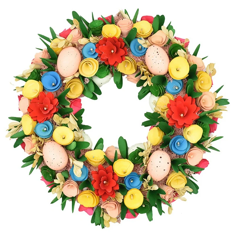 

Easter Wreath, Decorative Seasonal Wreath Spring/Summer, Front Door or Indoor Wall Decor, Artificial Eggs & Flowers