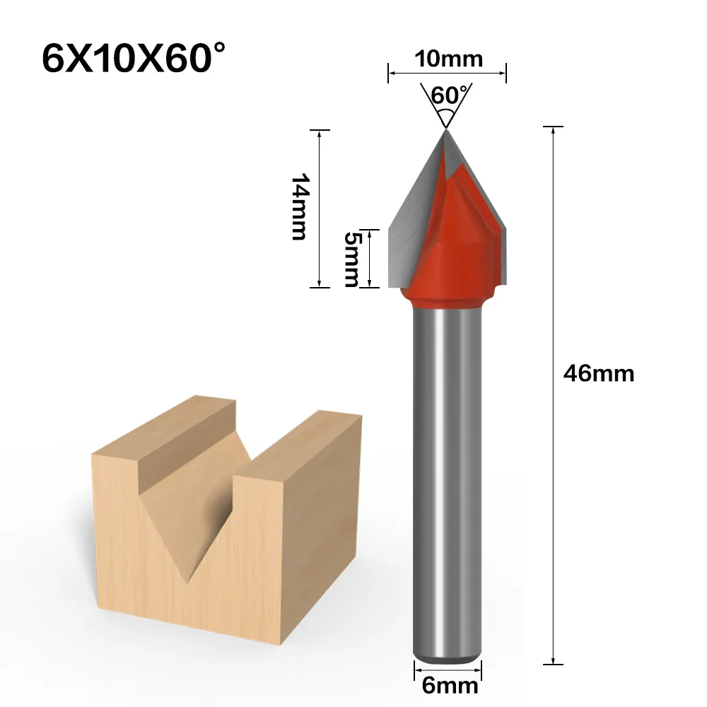 6mm V Bit 1PC CNC solid carbide end mill tungsten steel woodworking milling cutter 3D wood MDF router bit 60 90 120 150 degrees - купить по