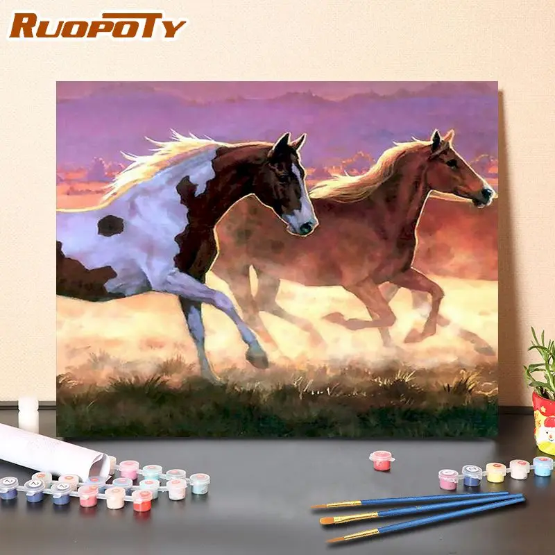 

RUOPOTY Horse Coloring By Numbers Painting Complete Kit Acrylic Paints 50*70 Boards By Numbers Decorative Handicraft