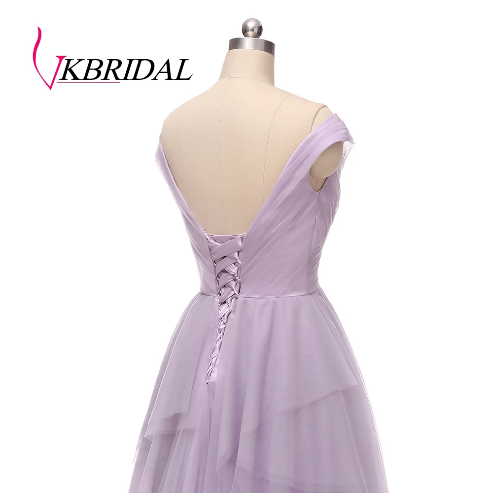 Длинное вечернее платье VKbridal серое/фиолетовое с открытыми плечами 2019 | Свадьбы и