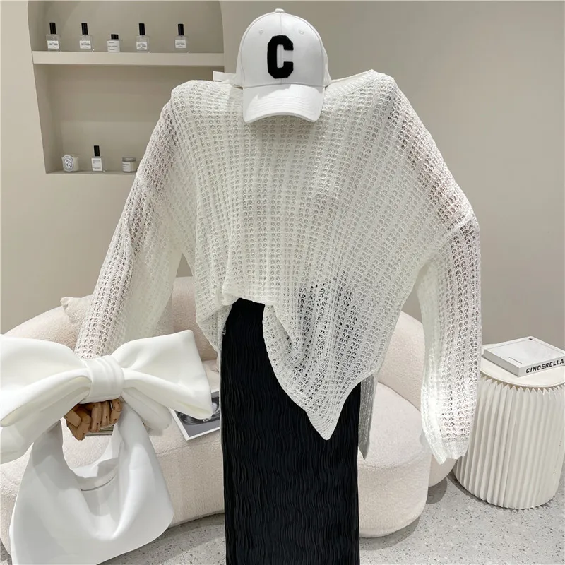 

New Women's Clothing Summer 2021 Fashion Thin hollow out knit shirt Pullover Top