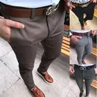 Модные мужские облегающие деловые брюки, хлопковые брюки со средней посадкой, повседневные офисные обтягивающие прямые однотонные брюки