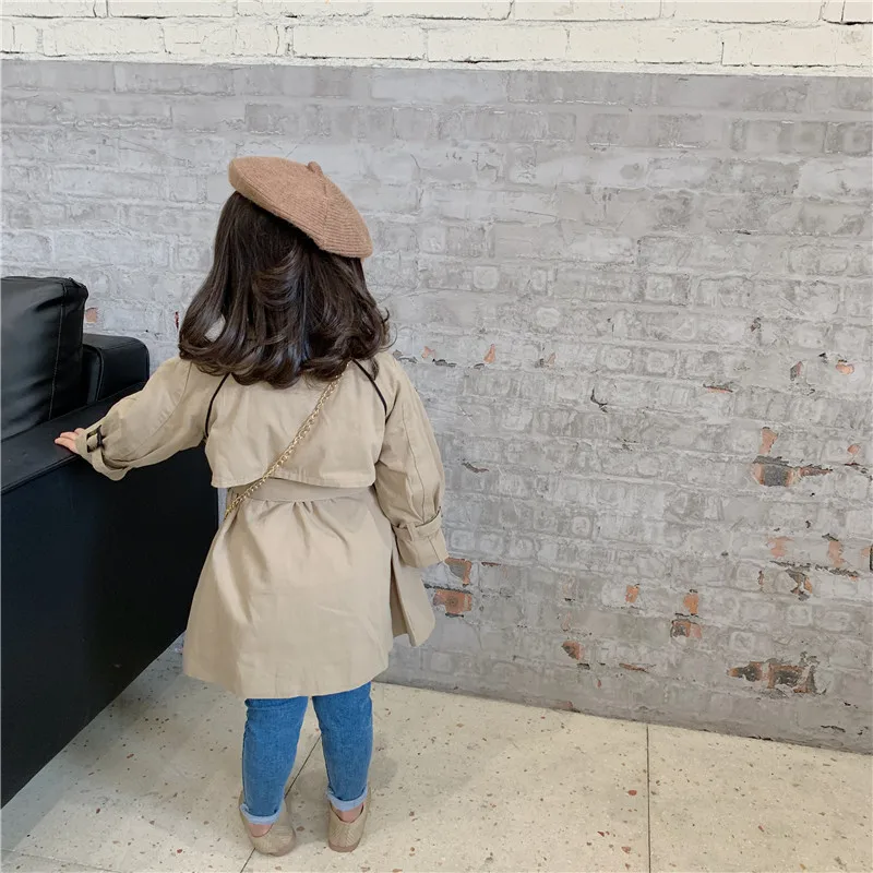 Модный Тренч WLG для девочек длинное двубортное пальто цвета хаки с отложным