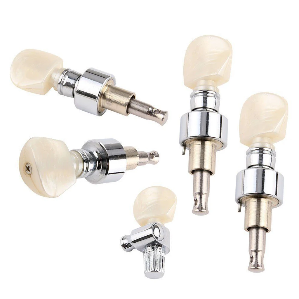 

5 String Banjo Replacement Pearled Machine Head Button Tuning Peg Tuner 5Pcs