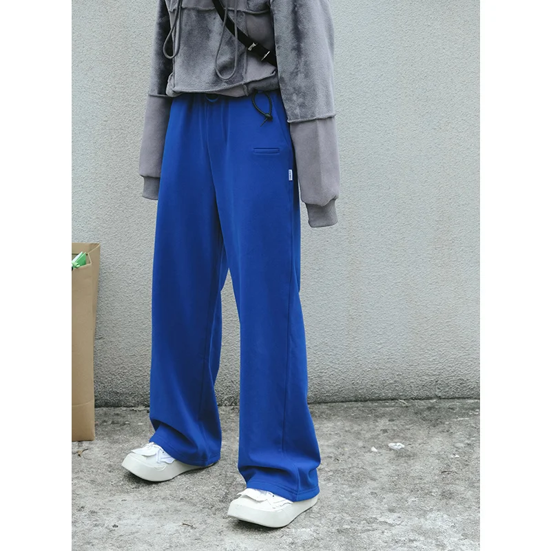 Синие повседневные женские брюки Klein зимние плюшевые утепленные прямые с