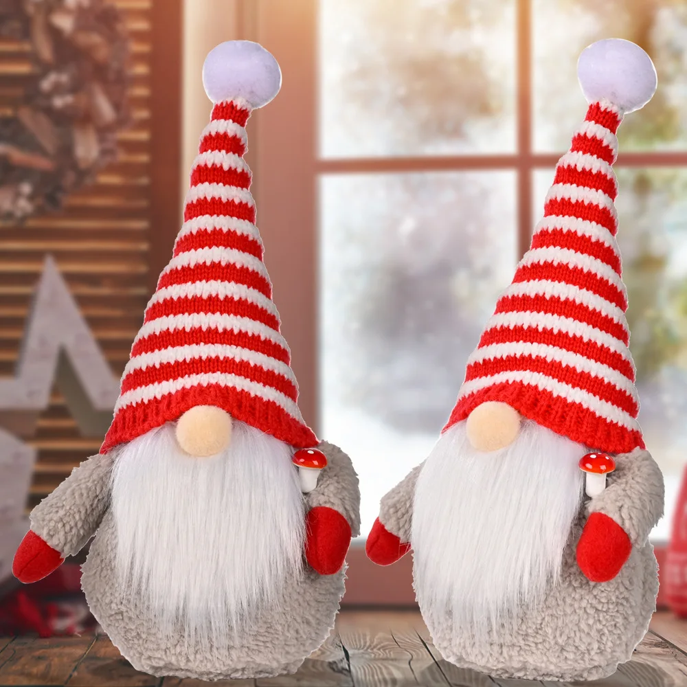 

Рождественское украшение для дома, новый год 2022, детские подарки, куклы, украшения на окно, вязаная шапка в красно-белую полоску, карликовая ...