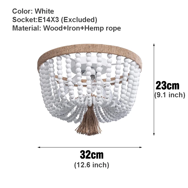 Скандинавская потолочная лампа деревянная люстра с бусинами в стиле ретро белый