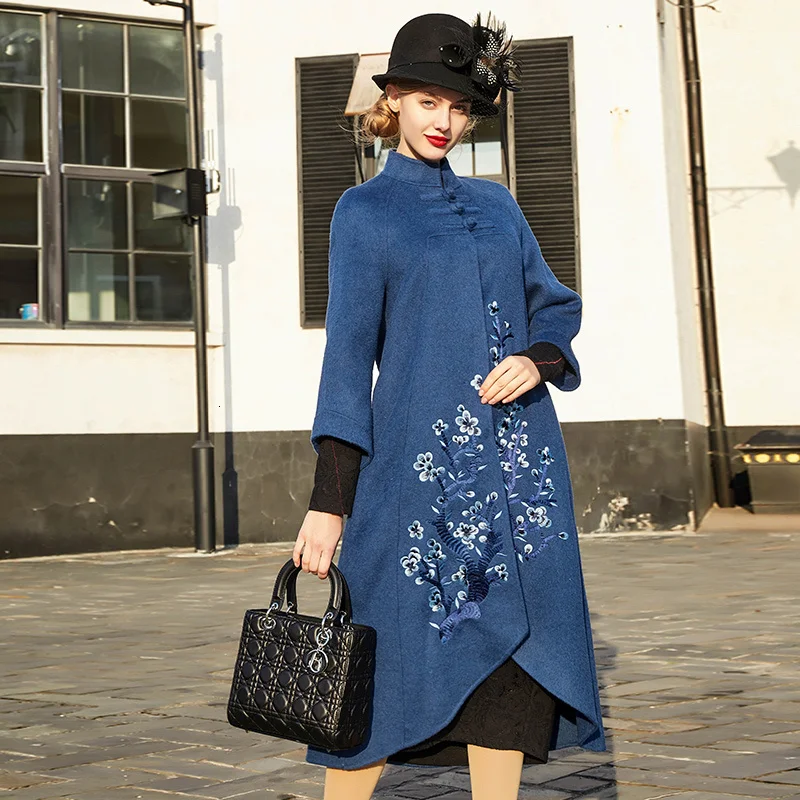 Женское двухстороннее шерстяное пальто ветровка с воротником из натурального