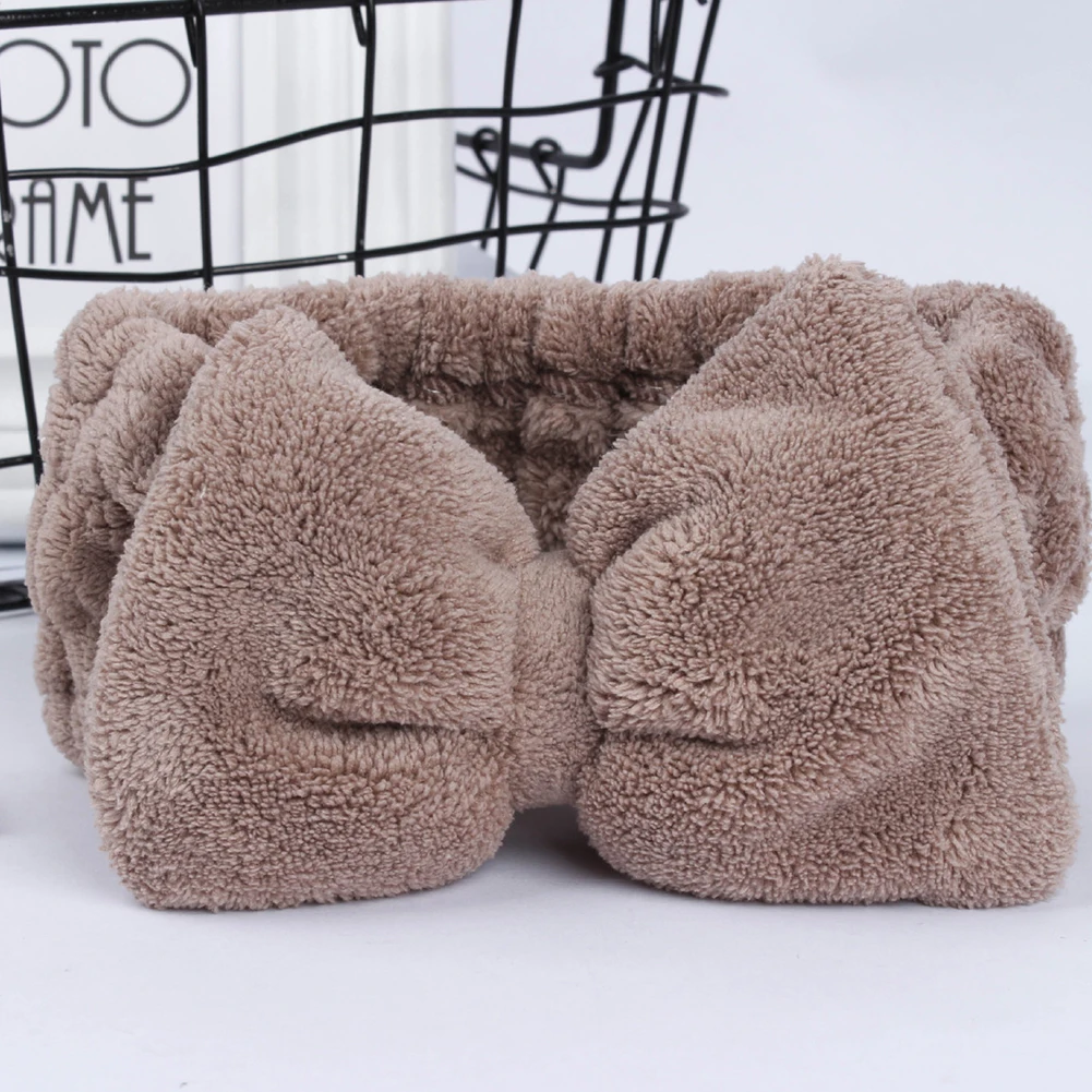 

Women Face Washing Party Sweat Absorbing Wide Side Make Up Coral Fleece Bowknot Girls Accessories Headband Gift Elastic Fashion