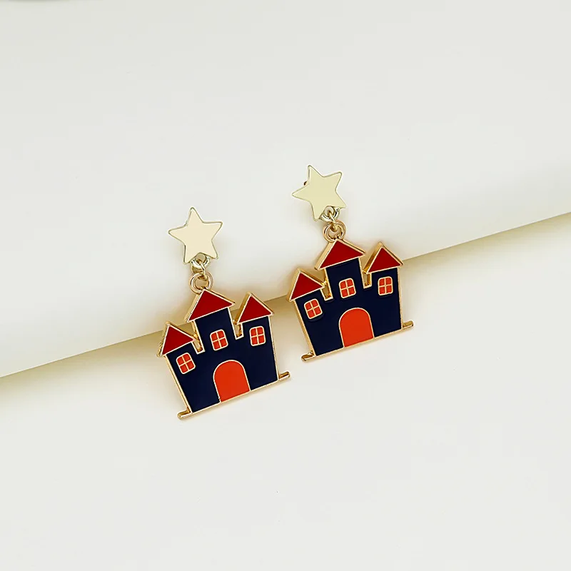 

New Fashion Star Castle Pendant Earrings Creative Haunted House Funny Earrings Women's Holiday Party Jewelry Gifts