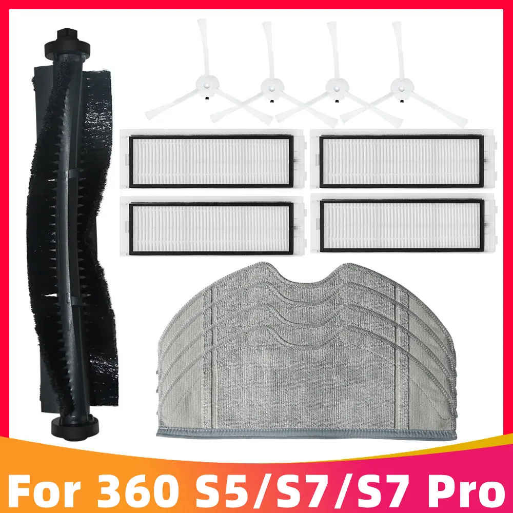 Main Side Brush Mop Cloth Water Tank Filter Hepa Filter Replacement For 360 S5 / S7 / S7 Pro Robot Vacuum Cleaner Spare Parts