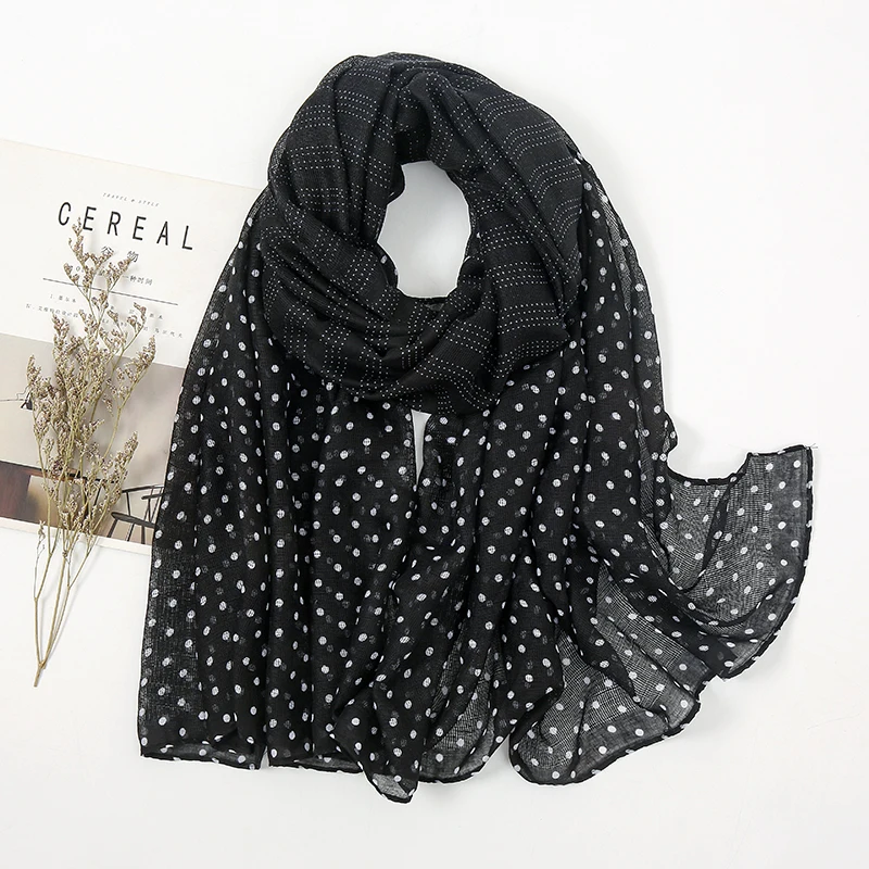 

2021 Dot Print Cotton Scarf Women Shawl Wraps Large Size Scarf Hijab Ladies Fashion Wrap Cape Female Stoles Luxury Sjaal Bandana