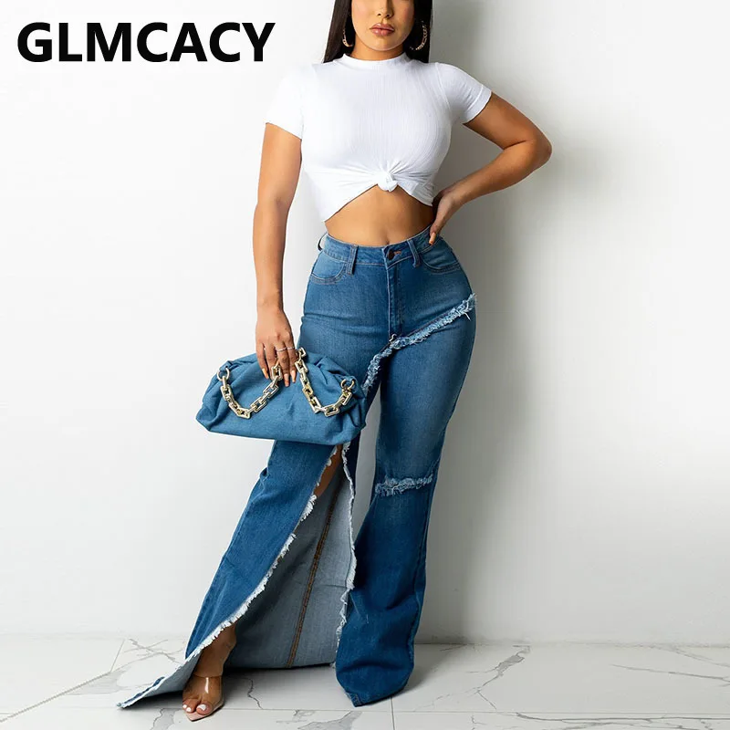 

Женские джинсовые брюки с высокой талией, модельные джинсы неправильной формы