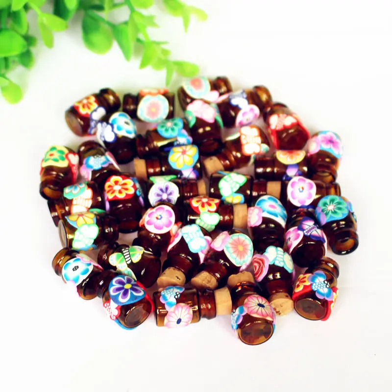 

100pcs/lot Mini Essential Oil Bottle 0.5ml Polymer Clay Perfume Pendant Vial Glass with Natural Cork