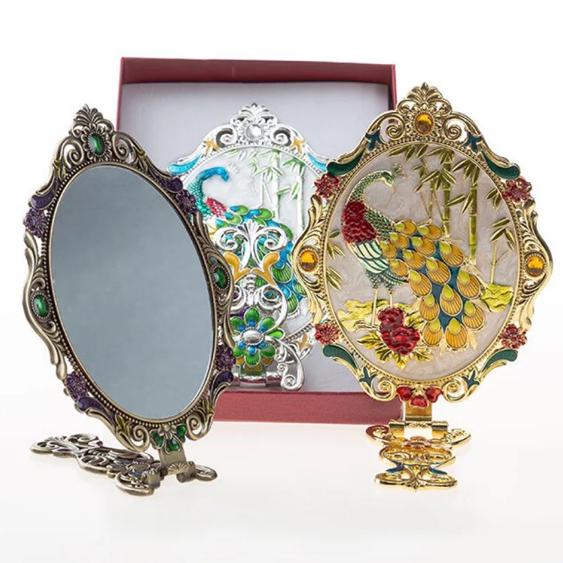 

Vintage Handheld Makeup Mirror Hand Mirror Peacock Vanity Mirror Foldable Desktop Mirrors Cosmetic Mirror For Women L1
