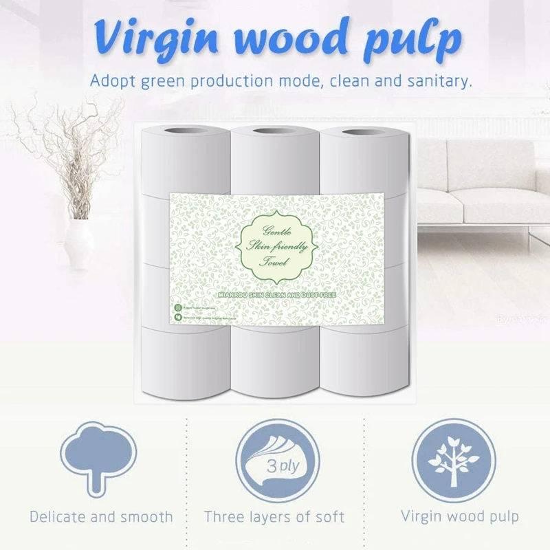 

12 Toilet Rolls- Thickened 4 Layers Toilet Paper for Household Kitchen and Commercial Roll Paper Can Be Used for 1-2 Months