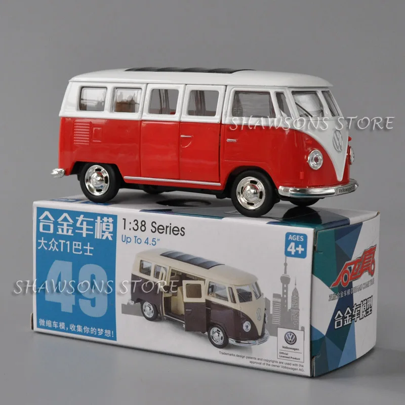 Масштаб 1:38 литая модель автомобиля игрушки для автобуса T1 MPV тянущаяся