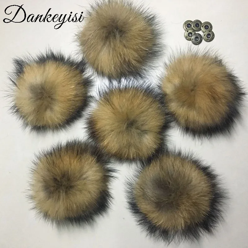 DANKEYISI Wholesale Fur Pompoms 13-17cm DIY Raccoon and Fox Fur Pom Poms 20pcs/lot Natural Fur Pompon For Hat Scarf Accessories