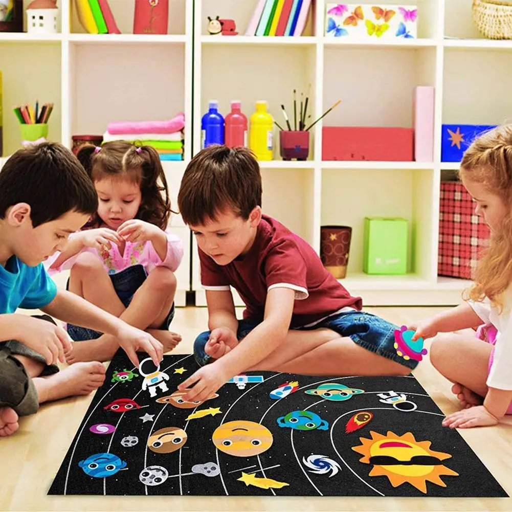 Kit de Fieltro Montessori para educaci&oacute;n temprana para ni&ntilde;os, Kit de Fieltro hecho a mano con aguja, Sistema Solar, juguetes espaciales, tablero de Fieltro, Material artesanal-3
