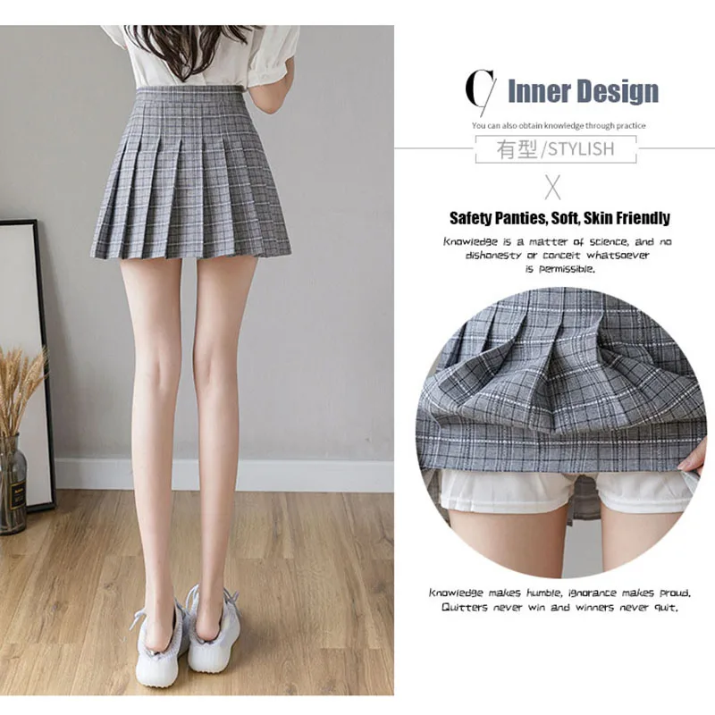 

Female Short Pleated Korean Plaid Slim Fit High Waist Preppy Style Empire Skirts Girls Fashion Mini A-line Sexy Skirt Cute Skirt