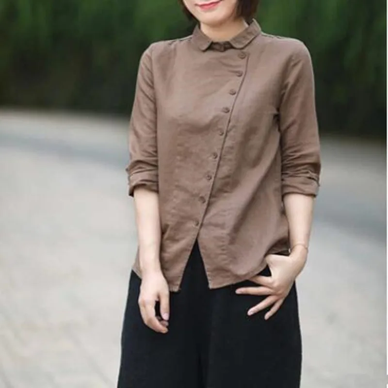 

Блузка женская хлопковая, с воротником-поло, повседневная, J151, лето M-4XL