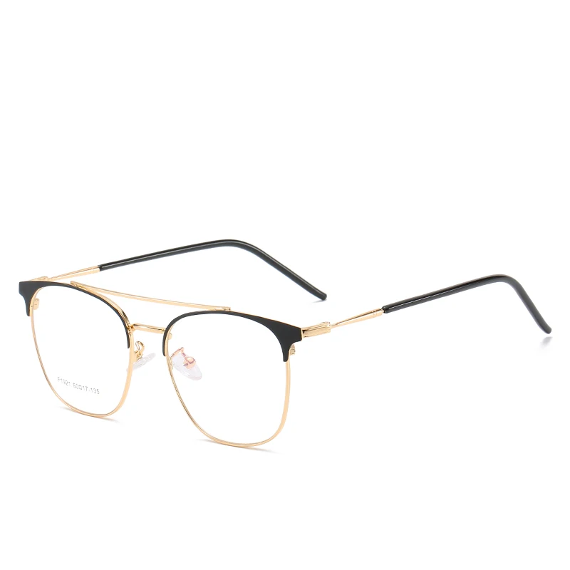 

LAMOFUR Fashion Double Beam Metal Optical Frame Female High-Quality Glasses Male Business Office Computer Glasses 54C-F1921