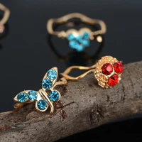 5pcs wholesale bulks children kid butterfly flowers star multicolor crystal gold color ring
