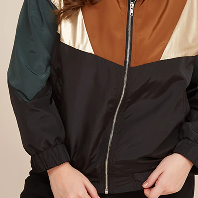 Женская куртка контрастных цветов Siskakia повседневная черная с прострочкой пальто