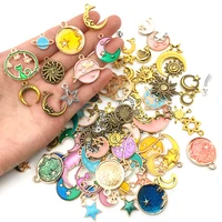 8pcslot gold plated enamel charms mix alloy moon star cat pendant for diy necklace bracelet earrings jewelry making accessories