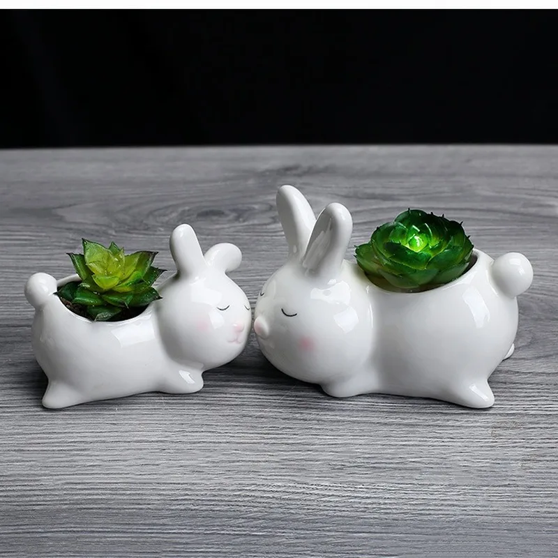 

Набор из 2 предметов керамический цветочный горшок в форме кролика фарфоровый цветочный горшок для рабочего стола украшение для дома и сада