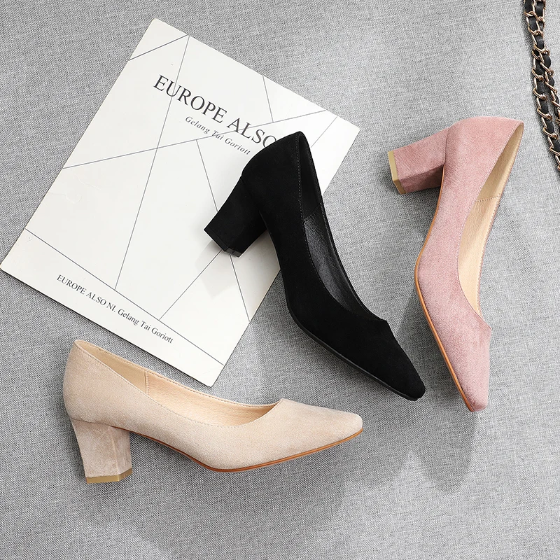 Женские туфли лодочки на высоком квадратном каблуке с круглым носком офисная