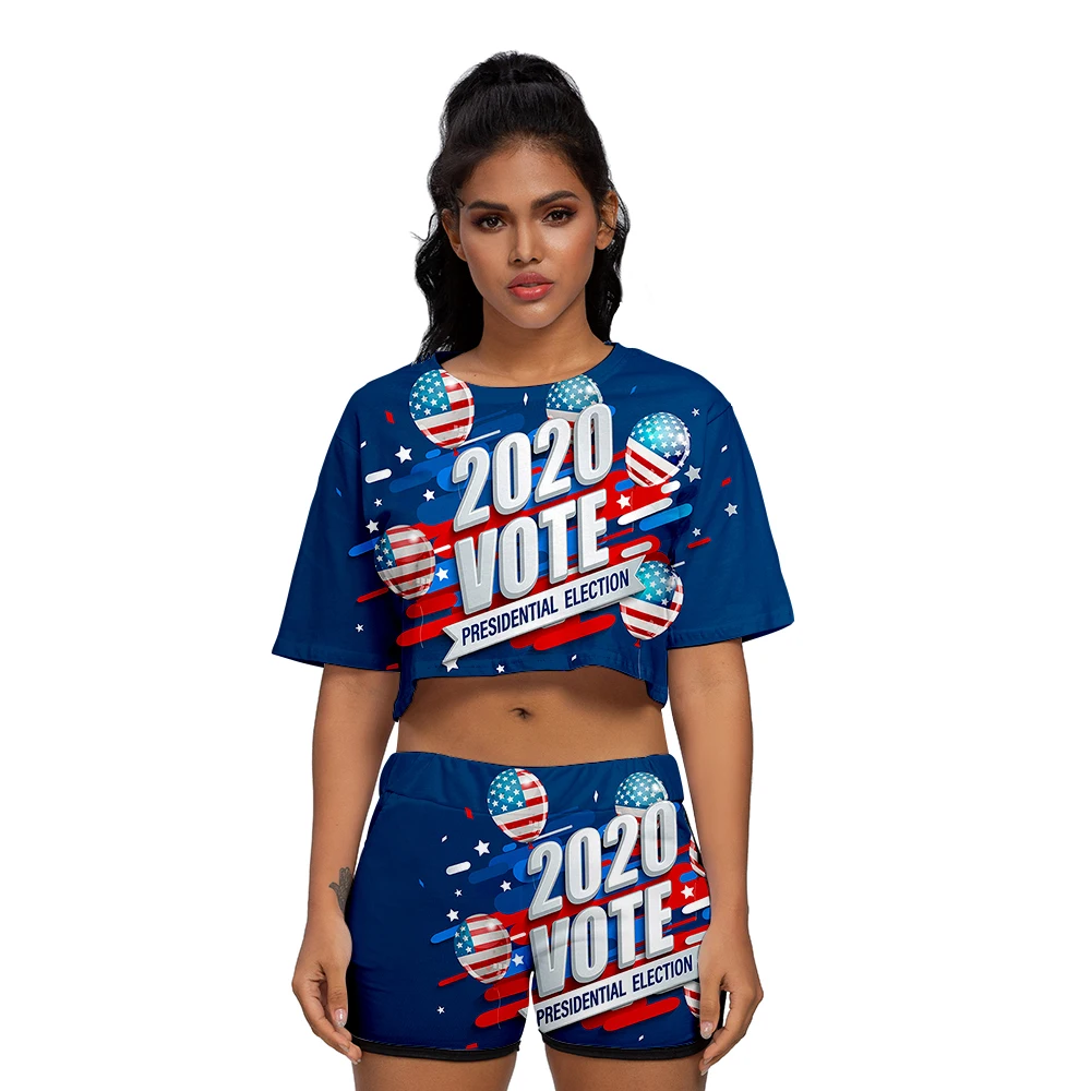 

United States 2020 Vote Presidential Election Keep America Great Print Two Pieces Sets Women Casual T-Shirt+Shorts Clothes