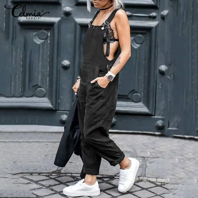 

Модные женские комбинезоны Celmia на подтяжках, лето 2021, комбинезоны-карго без рукавов, повседневные свободные брюки-султанки с карманами, Раб...
