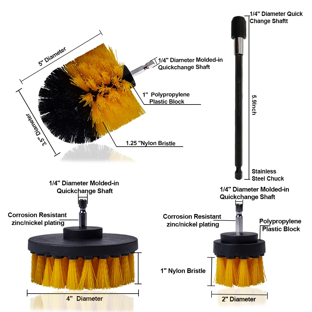 3Pcs Power Scrubber Brush Drill + 1pc 15cm Extension Tube 2 3.5 4'' Wheel Brushes for Car Washing Cleaning Kits | Автомобили и
