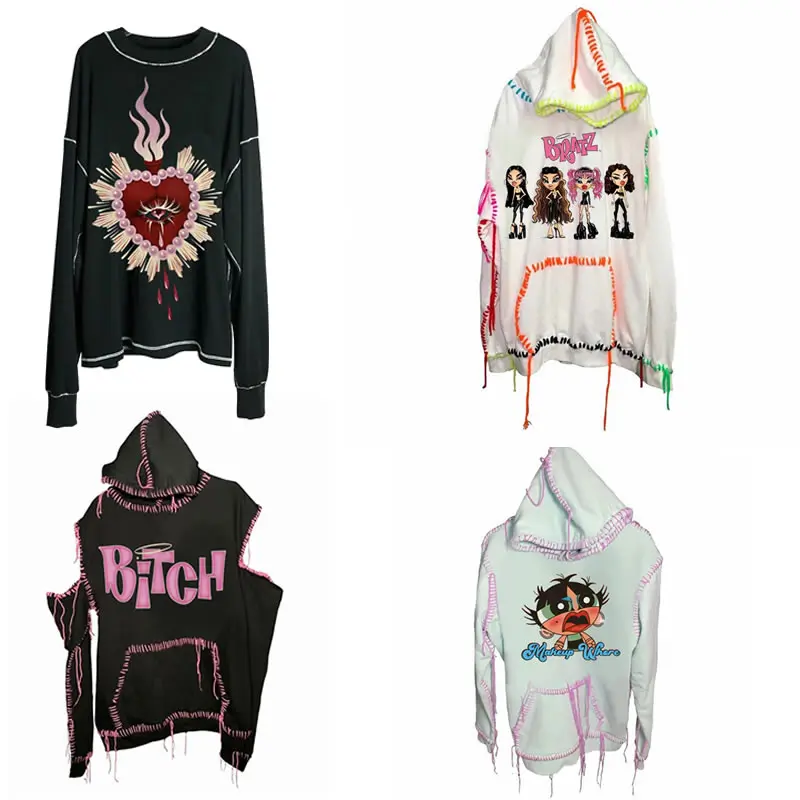 Эстетические толстовки y2k винтажные в стиле Харадзюку кавайные готические худи