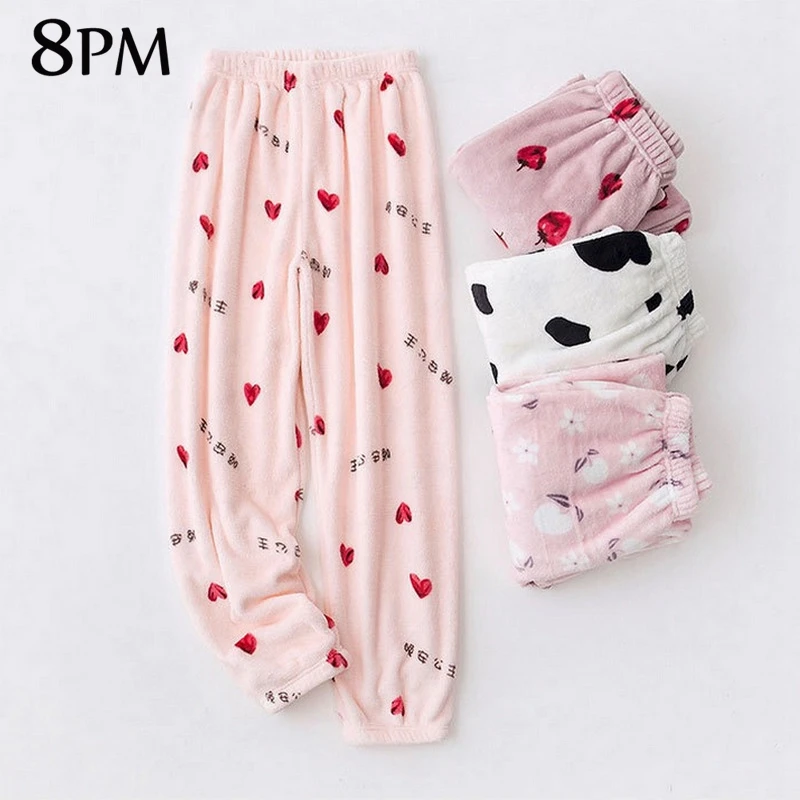 

Flannel Sleep Bottoms Women Printed Kawaii Breathable Korean Pajama Pants Comfortable Sleepwear Warm Casual Homewear ouc696