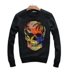 Зимняя Толстовка Стразы с черепом, Мужская Уличная одежда с бриллиантами и камнями, худи с рисунком аниме, пуловер для мальчиков, модные топы