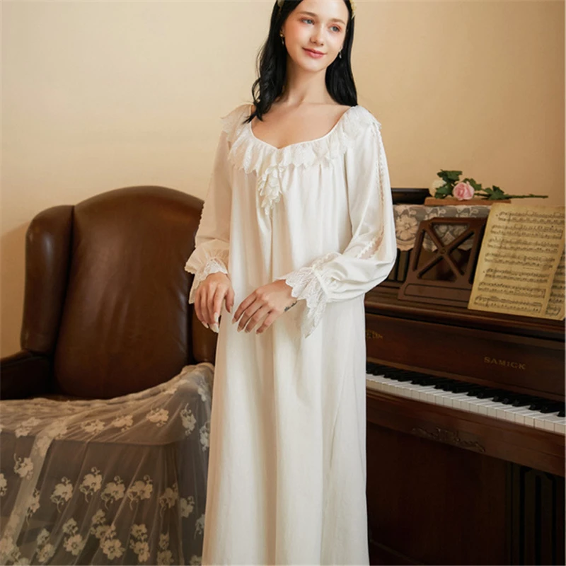 

Cotton Nightdress Women Autumn Long-sleeve Palace Style Princess Yukata Sweet Loose Home Service Hot Nightgown Pijamas