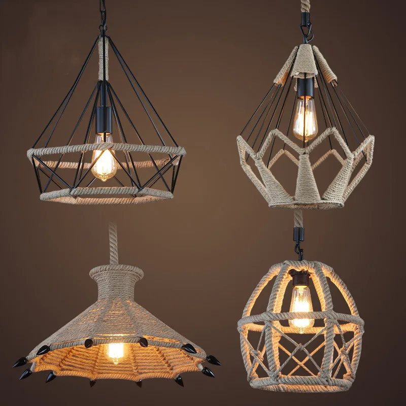 Женский подвесной светильник в стиле ретро индустриальная веревка из пеньковой
