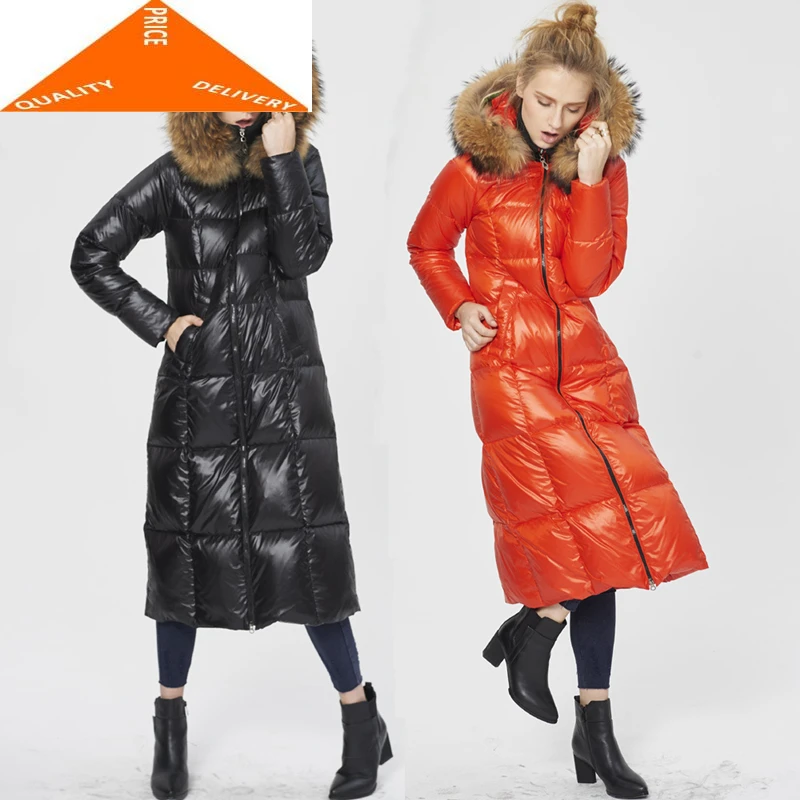 

Winter Thick Warm Women Clothes 2020 Streetwear 25% Duck Down Jacket Large Raccoon Fur Hooded Ladies Long Coat V9799