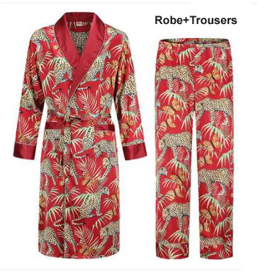 Robe set 5 Мужской банный халат, мужские атласные шарфы, пижама с принтом тигра, мужская летняя одежда, мужская атласная пижама, Свободная Домашняя одежда - Цвет: Robe set 5