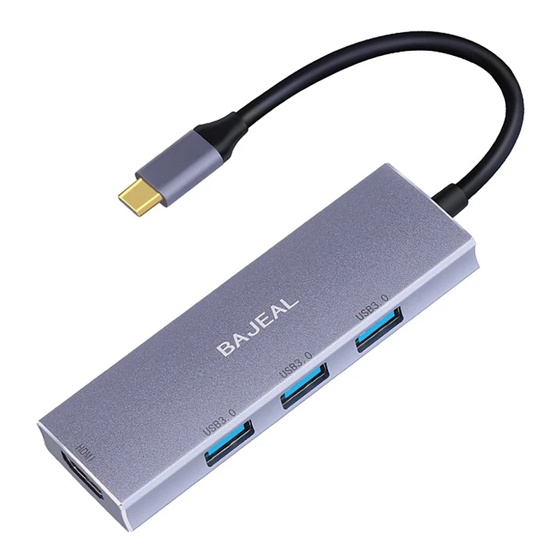 

BAJEAL 4 In1 Docking Station Type-C to HDMI 4Kx2K/USB 3.0X3 Hub Converter Supports PD Fast Charging and Simultaneous Reading